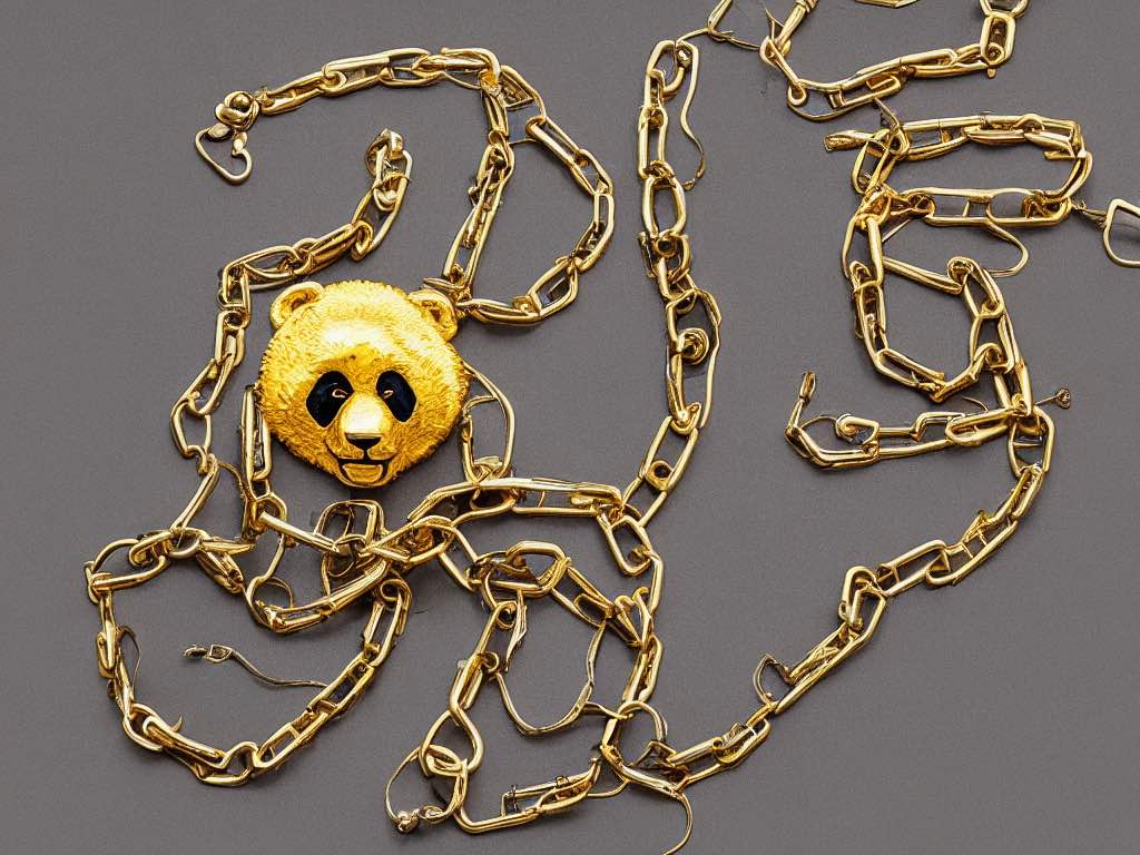 Golden chain links shaped like pandas